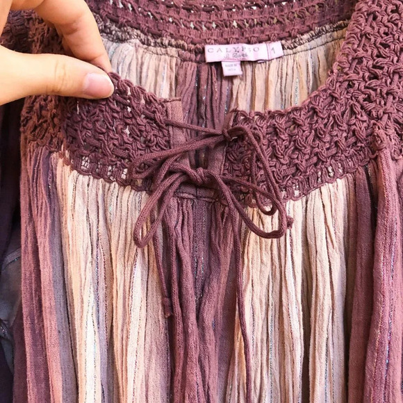 Calypso St. Barth Glittery Striped Flowy Sleeve Crochet Tie Waist Mini Dress 1 - Picture 9 of 14